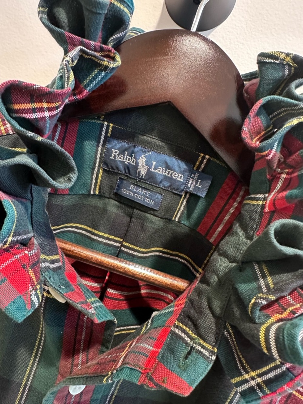 Ralph Lauren Blake OOAK Ruffle Collar Boxer Dog Plaid Top | Reworked | Large - Picture 4 of 7